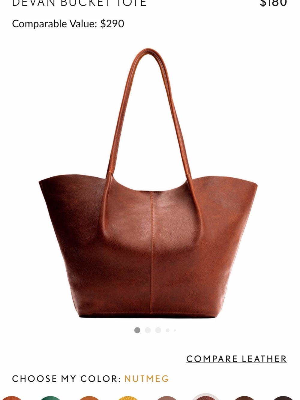 Portland Leather Tote Bag in Nutmeg. Oversized Devan - Picture 4 of 4